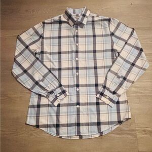 Express Men's Light Blue and Navy Plaid Shirt